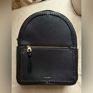 CALPAK "Kaya" Black faux leather rounded backpack